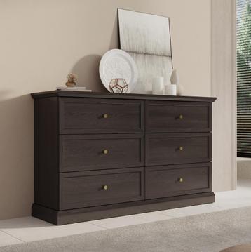Ladekast zwart eiken 146cm - Landelijk 6 lades, Huis en Inrichting, Verzenden, Nieuw