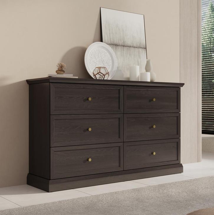 Ladekast zwart eiken 146cm - Landelijk 6 lades, Huis en Inrichting, Kasten | Overige, Nieuw, Verzenden