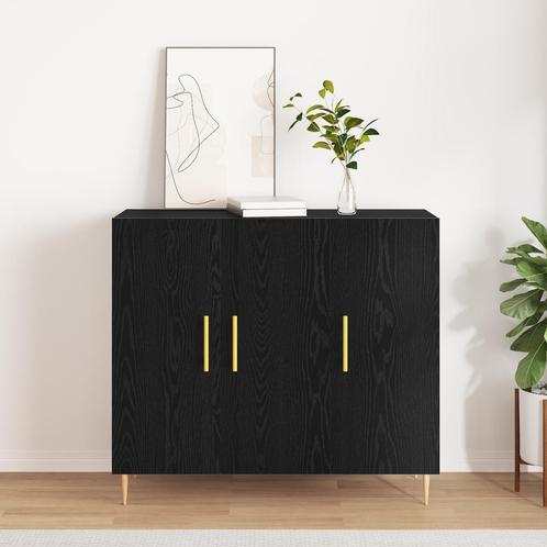 vidaXL Dressoir Zwart Eiken 90x34x80 cm Geëngineerd Hout, Huis en Inrichting, Kasten | Dressoirs, Nieuw, Verzenden