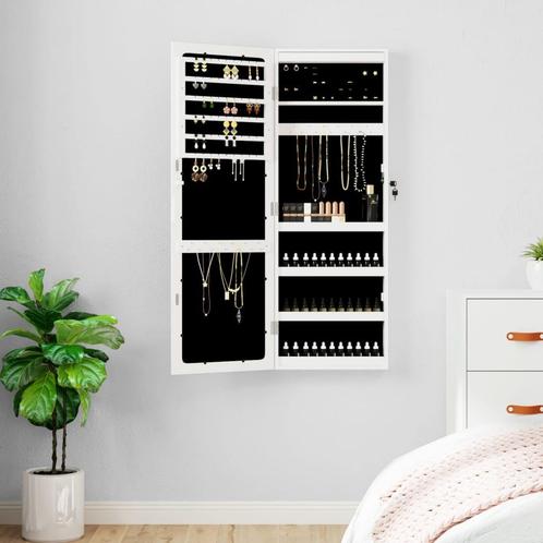 vidaXL Sieradenkast met spiegel en LED wandgemonteerd wit, Huis en Inrichting, Woonaccessoires | Spiegels, Nieuw, Verzenden