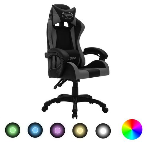 vidaXL Racestoel met RGB LED-verlichting kunstleer grijs en, Huis en Inrichting, Bureaustoelen, Nieuw, Verzenden