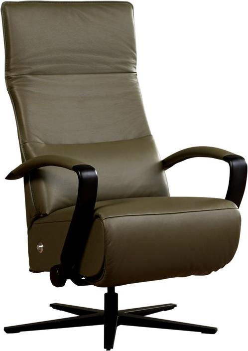 Olijfgroene leren industriële relaxfauteuil - staal zwart, Huis en Inrichting, Fauteuils, 75 tot 100 cm, Nieuw, 50 tot 75 cm, Leer