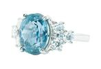 Bague - 14 carats Or blanc, Bleu (Birmanie, sans chaleur) -