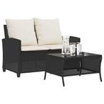 vidaXL Tuinbank 2-zits met kussens & tafel poly rattan zwart, Tuin en Terras, Verzenden, Nieuw