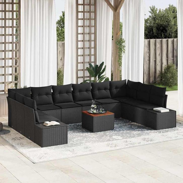 vidaXL Tuinbank Set 11 pcs Zwart, Tuin en Terras, Tuinsets en Loungesets, Nieuw, Verzenden