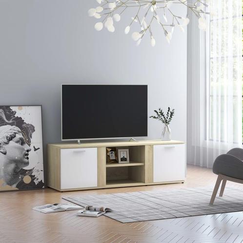 vidaXL Tv-meubel 120x34x37 cm bewerkt hout wit en sonoma, Maison & Meubles, Armoires | Mobilier de télévision, Envoi