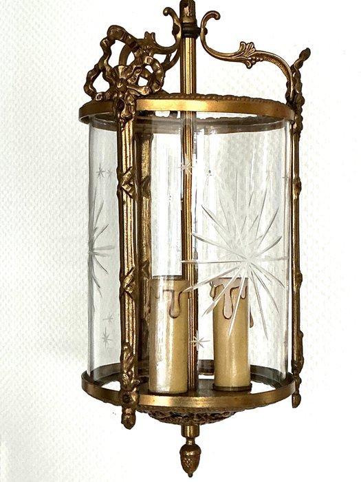 Elegante Bronzen luchter , lantaren met weelderige gestrikte, Antiquités & Art, Curiosités & Brocante