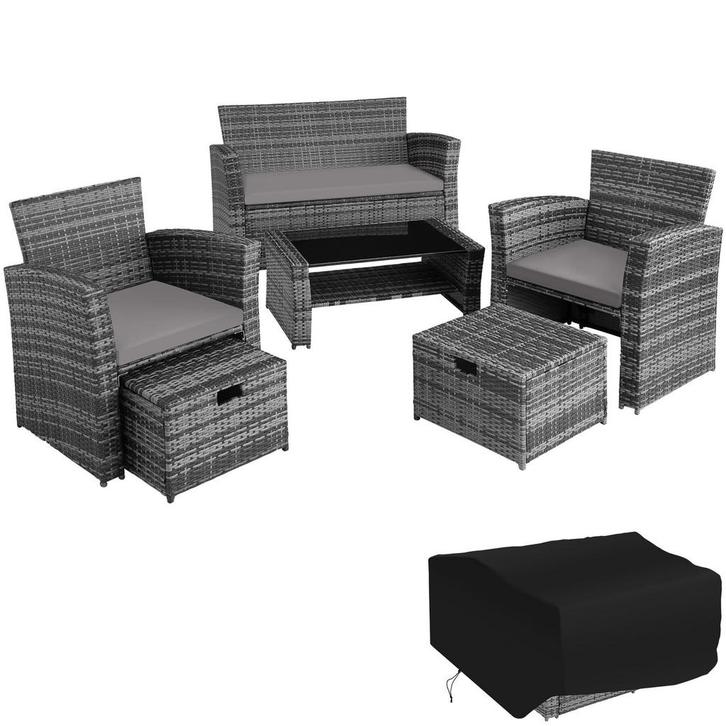 tectake Wicker zitgroep Modena 3+2+1 met beschermhoes - grij, Tuin en Terras, Tuinsets en Loungesets, Verzenden