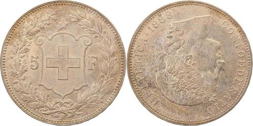 5 Franken 1888 B Schweiz Confederatio Helvetica vz+ zilver, Timbres & Monnaies, Monnaies | Europe | Monnaies non-euro, Envoi