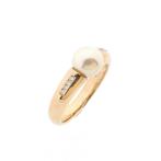 Gouden ring met parel en diamanten | 0,04 ct. (parel ring), Goud, Met edelsteen, Gebruikt, 17 tot 18