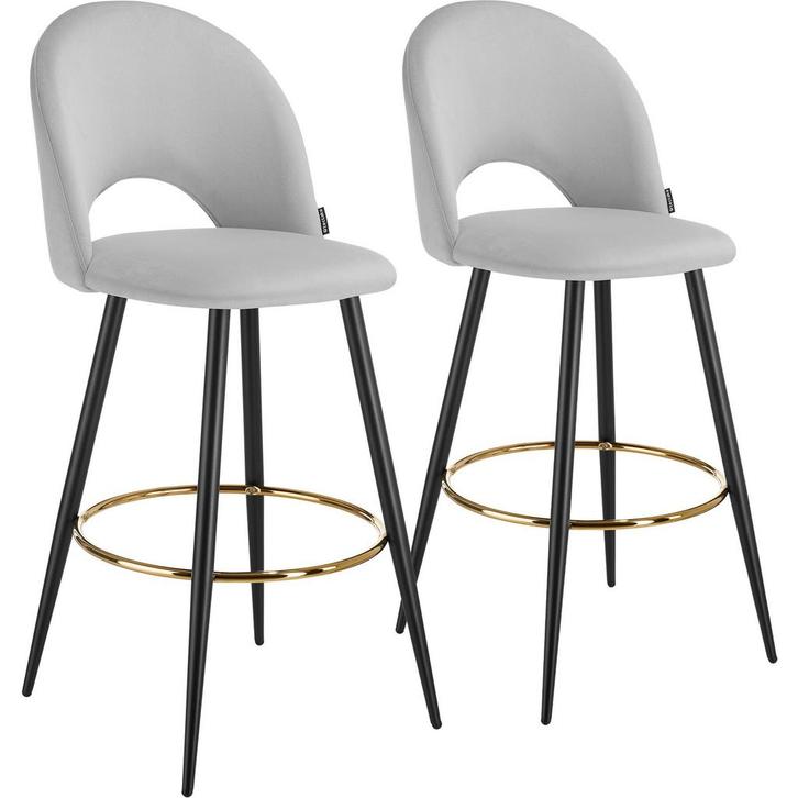 tectake Barkruk Sachel met rugleuning, fluweellook - lichtgr, Maison & Meubles, Tabourets de bar, Envoi