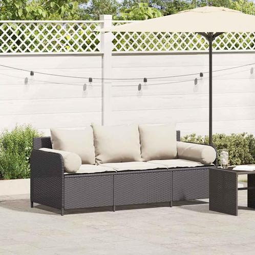 vidaXL Tuinbank 3-zits met kussens poly rattan zwart, Tuin en Terras, Tuinsets en Loungesets, Nieuw, Verzenden