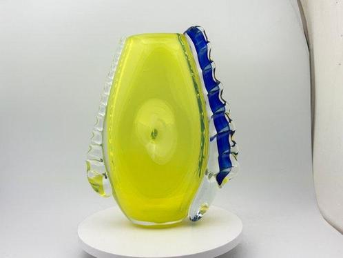 Cees van Olst - Vaas  - Glas - Unica Geel-blauw, Antiek en Kunst, Antiek | Glaswerk en Kristal