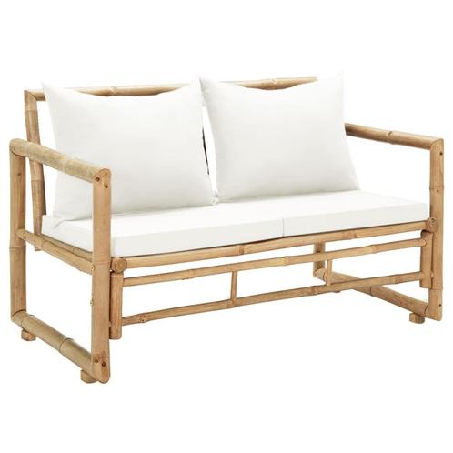vidaXL Tuinbank 2-zits met kussens bamboe, Tuin en Terras, Tuinsets en Loungesets, Nieuw, Verzenden