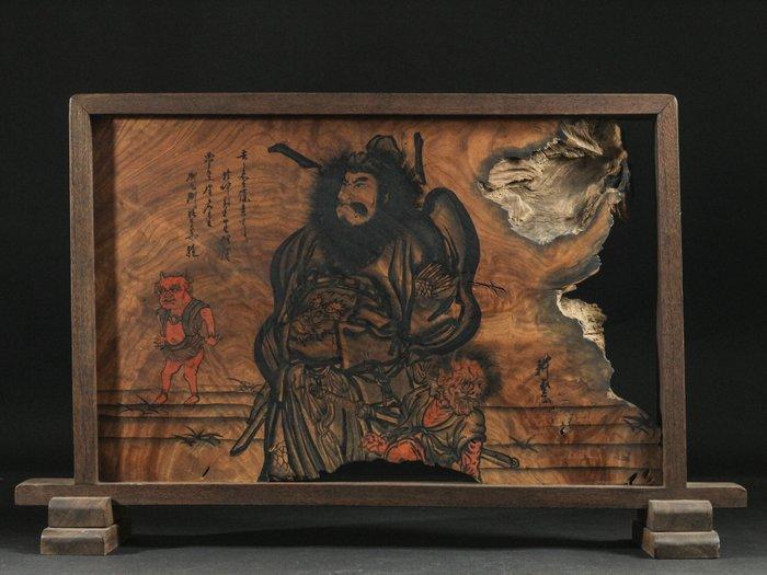 Vloer scherm – Shoki en demon scène / Paarden schilderij. -, Antiek en Kunst, Antiek | Overige Antiek