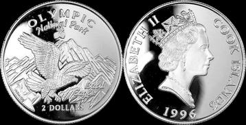 Cook Islands 2 dollar 1996- Olympic National Park zilver beschikbaar voor biedingen