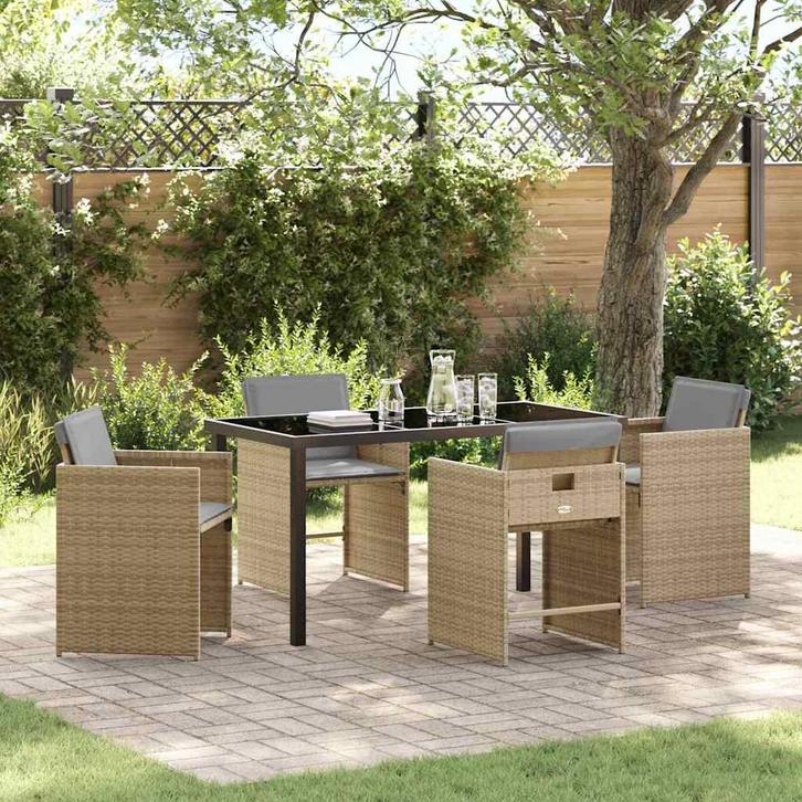 vidaXL Tuin Eettafel Set 5 pcs Beige poly rattan, Tuin en Terras, Tuinsets en Loungesets, Nieuw, Verzenden