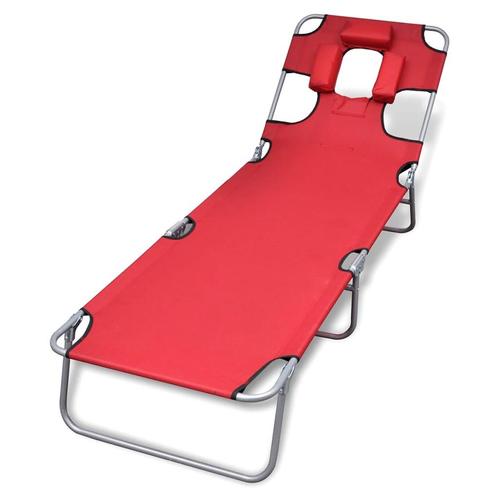 vidaXL Ligbed inklapbaar met hoofdkussen gepoedercoat staal, Jardin & Terrasse, Chaises longues, Envoi