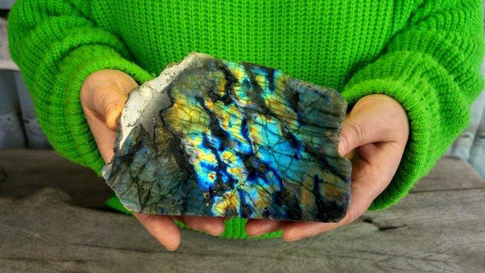 Turquoise - goud - zilveren kleuren Labradoriet, - Vrije, Antiek en Kunst, Curiosa en Brocante