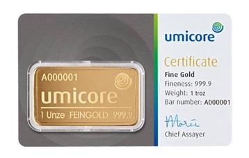 1 Troy Ounce - Goud .999 - Umicore, Belgium - Verzegeld en