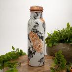 Puur koperen waterfles bloemenprint wit ± 750 ml (270 gr), Ophalen of Verzenden