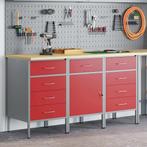 vidaXL 3-delige Werkcabinet Set Rood en Grijs van, Doe-het-zelf en Bouw, Verzenden, Nieuw