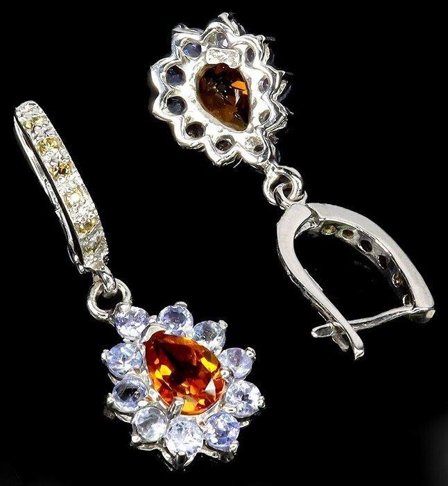 Zonder Minimumprijs - Oorbellen Zilver Citrien - Tanzaniet,, Handtassen en Accessoires, Oorbellen