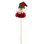 Kerstbijsteker Santa pluche 14 cm op stok 50 cm set 6 st