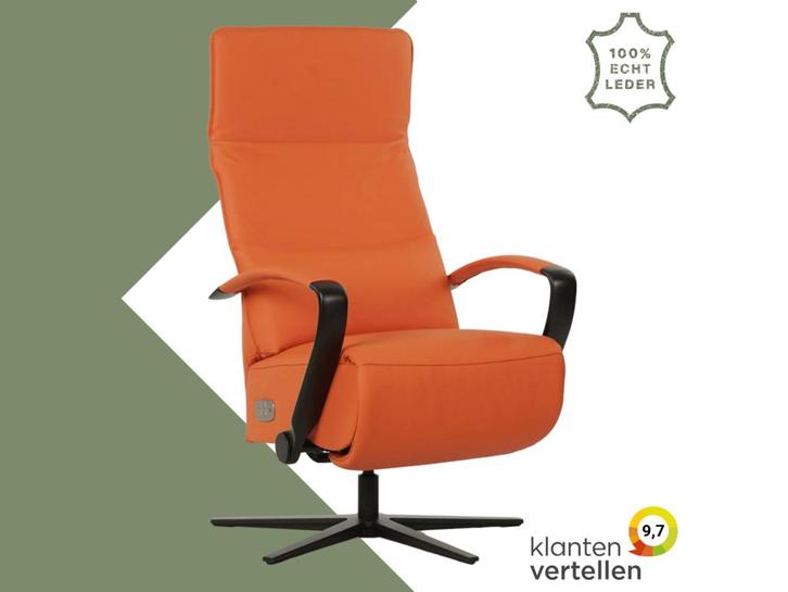 Leren relaxfauteuil Matrix elektrisch - Toledo Orange, Huis en Inrichting, Fauteuils, 50 tot 75 cm, 75 tot 100 cm, Nieuw, Leer