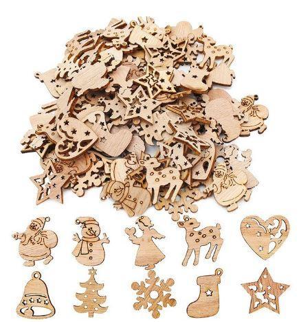 Houten kerst winterfiguurtjes mix 50 stuks met sneeuwman, Hobby en Vrije tijd, Knutselen, Nieuw