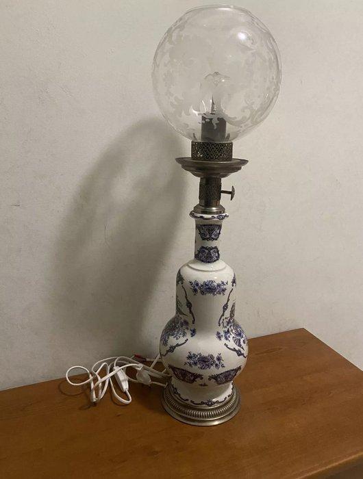 Buffet tafellamp - Keramiek, Glas - Witte en blauwe keramiek, Antiek en Kunst, Curiosa en Brocante