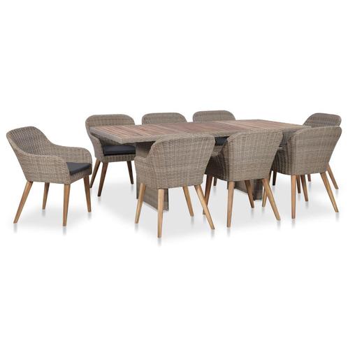 vidaXL 9-delige Tuinset met kussens poly rattan zwart, Tuin en Terras, Tuinsets en Loungesets, Tuinset, Nieuw, Verzenden