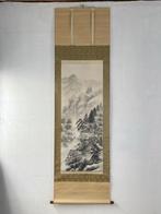 Hout, Zijde, Japanse Sansui Sumi-inkt schilderkunst op