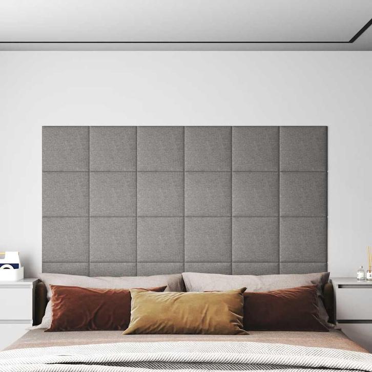 vidaXL Wandpanelen 12 st 1,08 m² 30x30 cm stof lichtgrijs, Doe-het-zelf en Bouw, Platen en Panelen, Nieuw, Verzenden