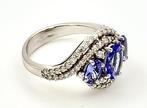 Ring - 18 karaat Witgoud - 1.80ct. tw. Tanzaniet - Diamant, Handtassen en Accessoires, Ringen, Nieuw