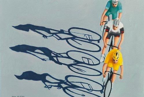 Jan Olech (XX) - The Cyclists, Antiek en Kunst, Kunst | Schilderijen | Modern