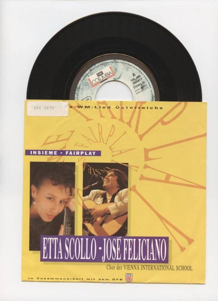 Etta Scollo, José Feliciano – Insieme Fairplay (1-7-Vinyl-S, CD & DVD, Vinyles Singles, Enlèvement ou Envoi