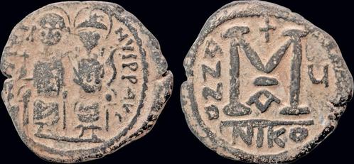 565-578ad Byzantine Justin Ii Sophia Ae follis Large M Brons, Postzegels en Munten, Munten en Bankbiljetten | Verzamelingen, Verzenden