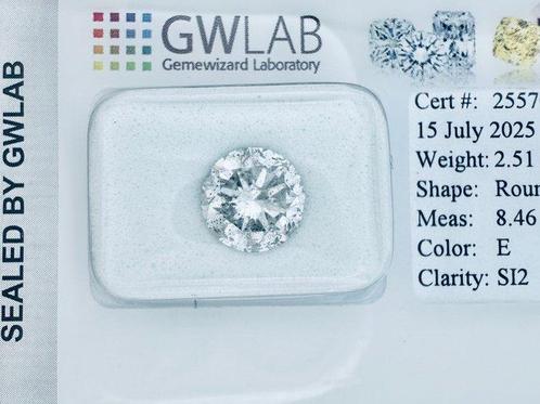 1 pcs Diamant (Naturelle) - 2.51 ct - Rond - E - SI2 -, Handtassen en Accessoires, Edelstenen