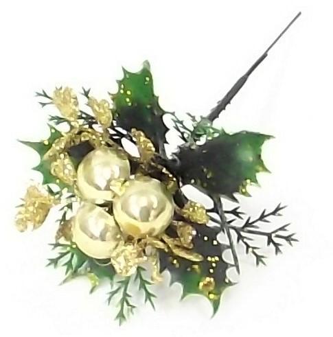 Kerstbijsteker Goud Balletjes Blad en Hulst per stuk, Huis en Inrichting, Woonaccessoires | Kunstplanten en Kunstbloemen, Nieuw