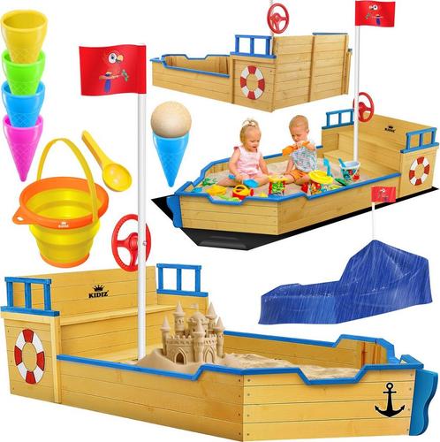 KIDIZ® Zandbak Ahoy - Piratenschip Boot Zeilschip van hout I, Kinderen en Baby's, Speelgoed | Overig, Verzenden