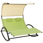 vidaXL Chaise longue double avec auvent textilène vert, Tuin en Terras, Verzenden