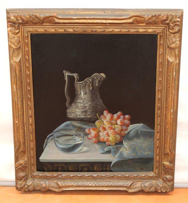 José Gómez Abad (1904-1993) - Bodegón con uvas y jarra, Antiek en Kunst, Kunst | Schilderijen | Klassiek