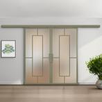 Dubbele stalen schuifdeur met koofsysteem Olijfgroen 5 Vlaks