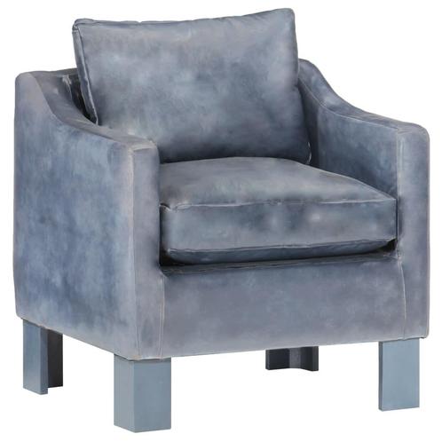 vidaXL Kuipstoel echt leer grijs, Huis en Inrichting, Fauteuils, Nieuw, Verzenden