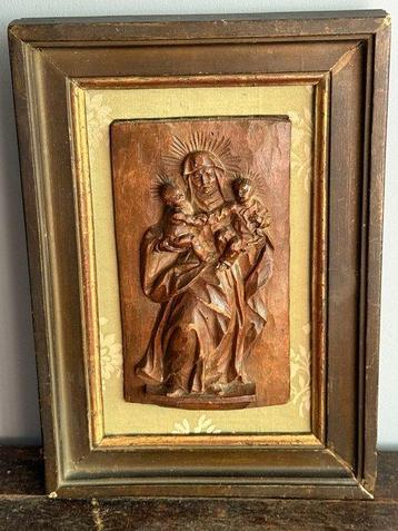 sculptuur, Anna te drieën 18 eeuws reliëf - 32 cm - Hout -