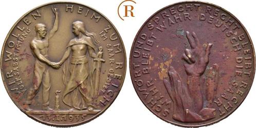 Brons medaille a d Volksabstimmung im Saargebiet 1935 Kar..., Postzegels en Munten, Penningen en Medailles, Verzenden