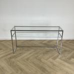 Glazen design sidetable, (hxbxd) 79x148x44 cm, glas - chroom, Huis en Inrichting, Gebruikt