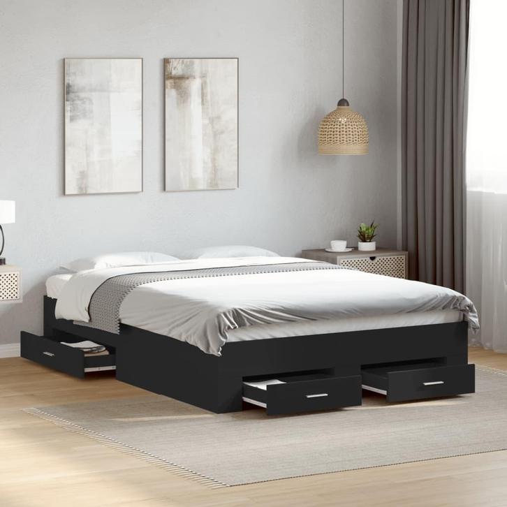 vidaXL Bedframe met lades bewerkt hout zwart 140x190 cm, Maison & Meubles, Chambre à coucher | Lits, Envoi