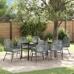vidaXL Tuin Eettafel Set 7 pcs Grijs poly rattan, Tuin en Terras, Verzenden, Nieuw
